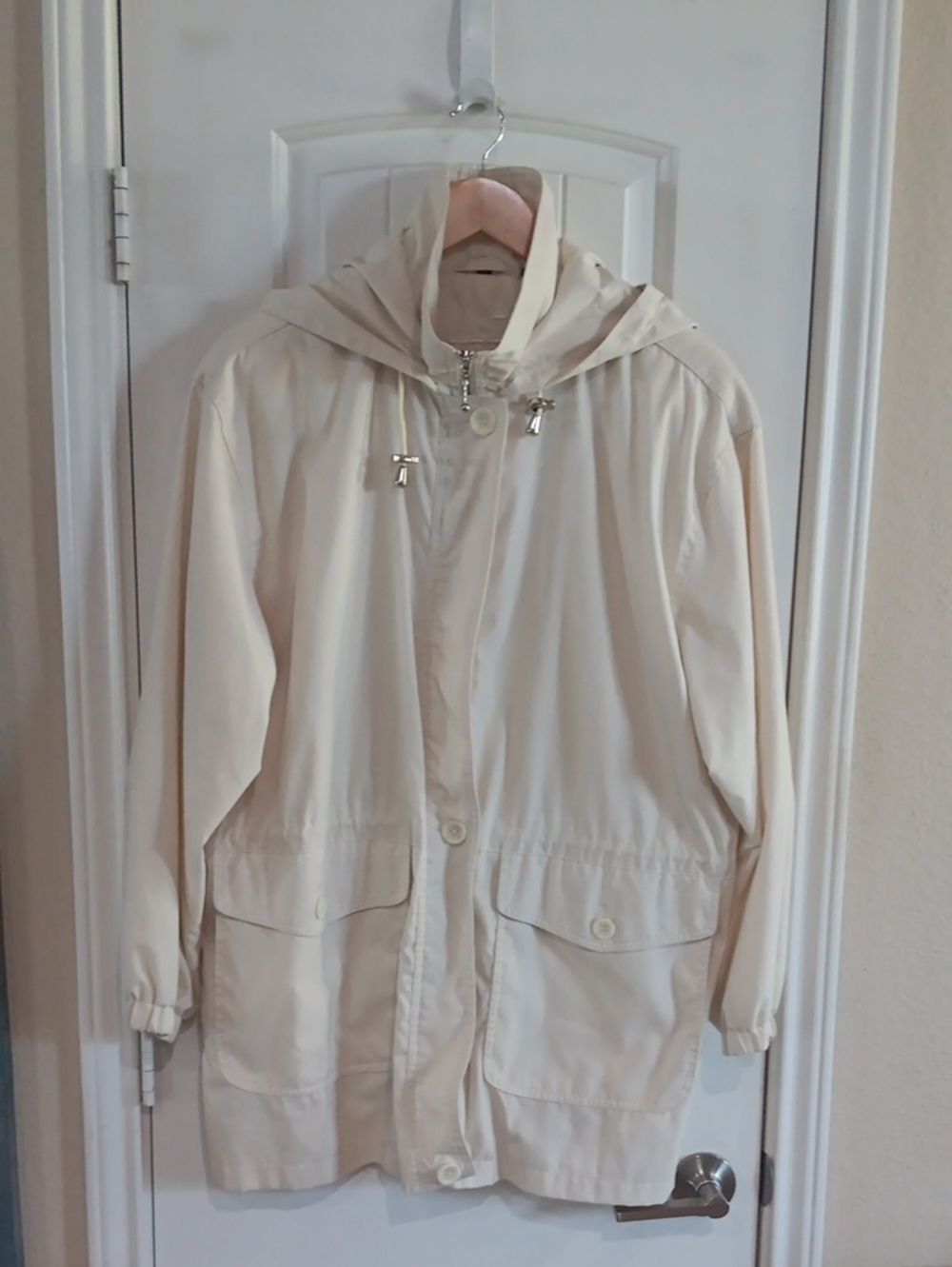 Vintage AEROS by Kristen Blake Cream Hooded Rain Jacket Windbreaker - Medium